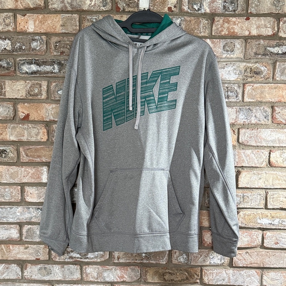 Nike Gray and Green Men's Hoodie